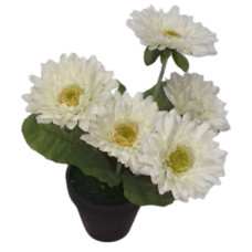 FLOR MACETA CERAMICA CRISANTEMO BCO 29 Cm                      